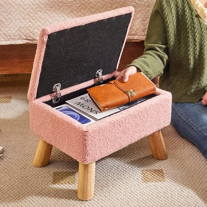 YMYNY Storage Ottoman,Small Foot Stool, 15.75"×11.81"×11.02" Pink,HBD042P | Teddy Velvet ,Sturdy Wood Legs, Foot Stool with Padded Seat, For Living Room Bedroom Couch Entryway - color: Pink