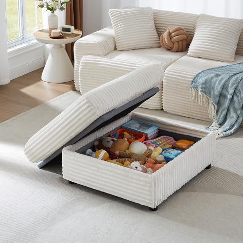 35" Corduroy Ottoman with Storage, Oversized Storage Ottoman for Living Room, Large Square Ottoman for Sofa Couch, Beige - color: Ottoman & Beige 35.25"