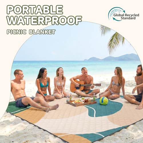 Genovega Waterproof Beach Blanket Picnic Outdoor Mat Rug Adult Men Guy Him Brother Dad Boyfriend Uncle Niece Best Friend Friendship Grandpa Grandfather Husband Son in Law Happy Birthday Unique Gift - color: Wave Yellow