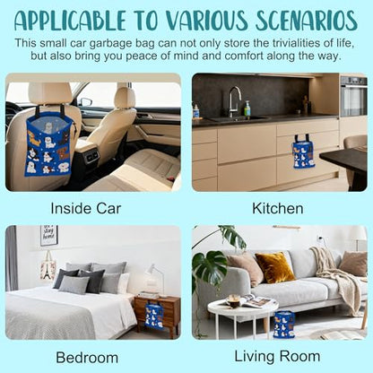 Car Garbage Bag Cartoon Dogs and Paw Prints Drawstring Car Trash Bag Hanging for Back Seat with Adjustable Buckle Canvas Vehicle Trash Can Easy-to-Install - color: Cartoon Dogs and Paw Prints