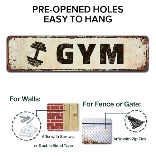 Gym Metal Street Sign 4x16 Inch, Rustic, Exercise, Workout - color: V-149