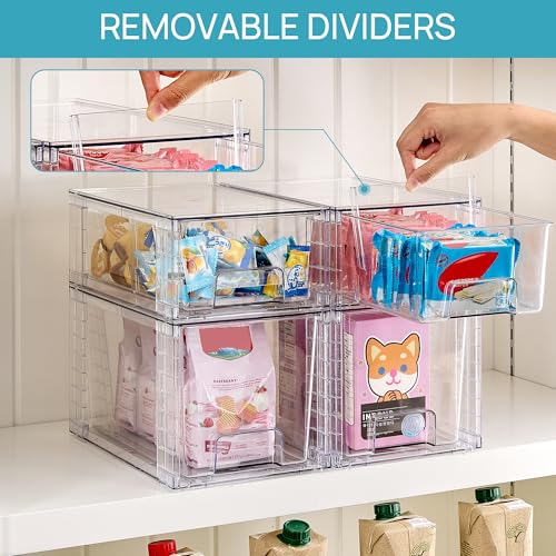 Vtopmart 8 Pack Clear Stackable Storage Drawers,Easy to Assemble Bathroom Organizers and Storage with handles,Plastic Drawers for Kitchen Pantry,Cabinet,Under Sink Organization - style: 4 Medium+4 Small