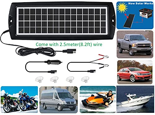 Sunway Solar Solar Car Battery Trickle Charger & Maintainer 5W Solar Panel Power 12V Charger kit Waterproof for Car Automotive RV Marine Boat Truck Motorcycle Trailer Tractor Powersports Snowmobiles - size: 5W