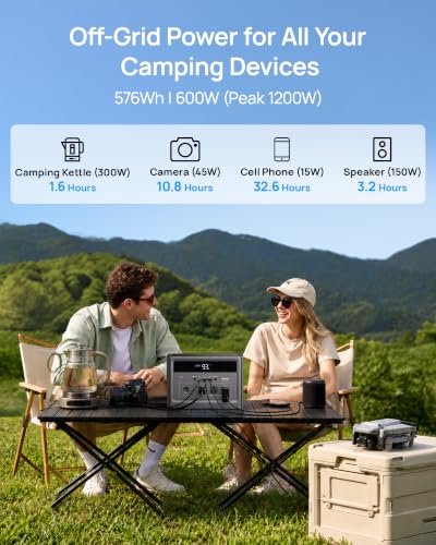 DaranEner Solar Generator 600W (1200W Peak) with 100W Solar Panel, 576Wh LiFePO4 Battery Backup Power Station for RV, Camping, Home Use [Shipped in 2 Separate Packages] - color: Charcoal Gray