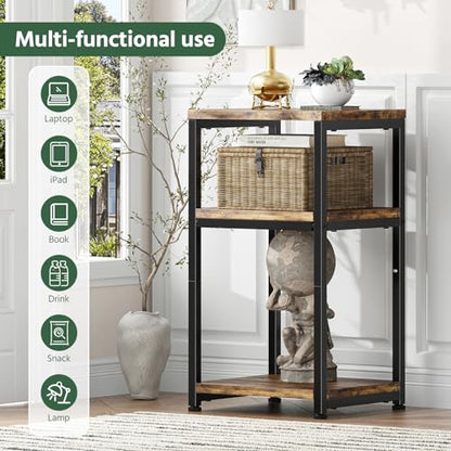 Simple Trending Side Table, End Table Night Stand, 3 Tiers Shelf for Living Room, Rustic Brown - size: 3 Tiers End Table