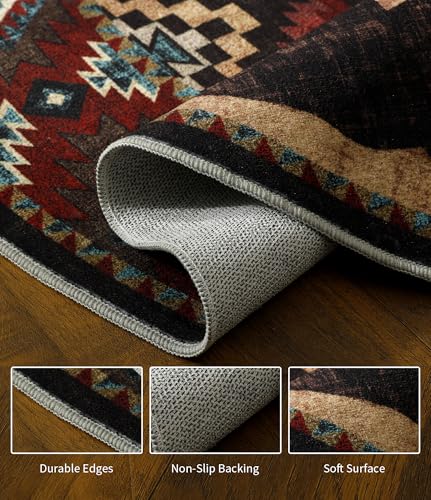 YIHOUSE Rustic Round Rug 4ft, Washable Circle Rug with Non-Slip Backing, Low Pile Soft Western Cabin Rugs for Living Room, Bedroom - color: Brown, size: 4' (Round)