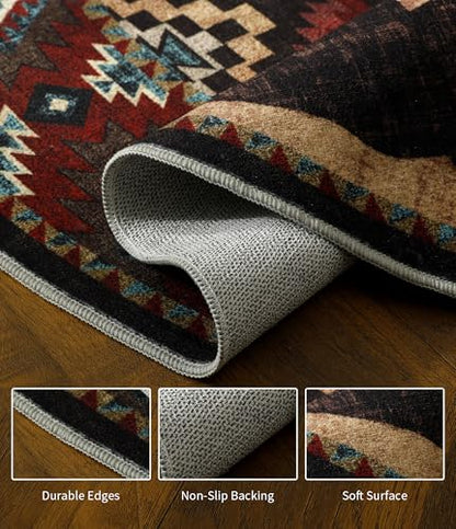 YIHOUSE Rustic Round Rug 4ft, Washable Circle Rug with Non-Slip Backing, Low Pile Soft Western Cabin Rugs for Living Room, Bedroom - color: Brown, size: 4' (Round)