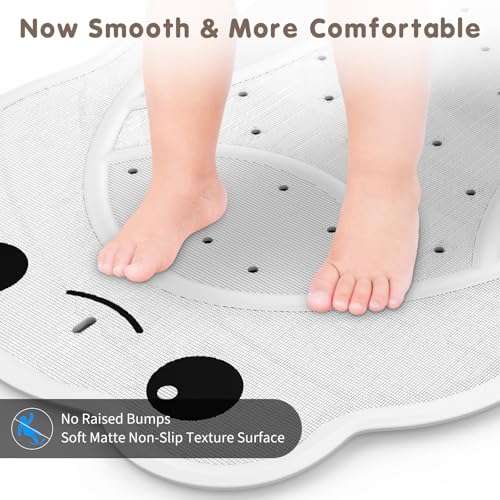 Upgraded Kids Bathtub Mat Non Slip, Low-Odor Natural Rubber Bath Mat with Strong 18mm Suction Cups, Flat Non-Slip Surface, 30"x18" Cute Frog Design, Shower Mat Fast Draining for Smooth Tubs, Beige - color: Beige