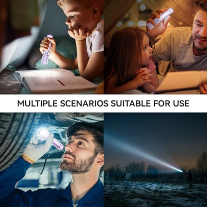 VAVOFO Purple LED EDC Flashlight - USB-C Rechargeable, Waterproof, Zoom Focus, 3 Modes, Red & Blue Emergency Strobe - Best for Outdoor, Tactical, and Survival Use - color: Pink