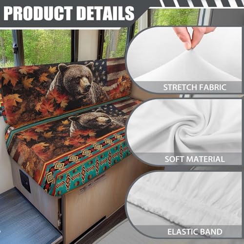 RV Dinette Cushion Covers Stretch Camper Cushion Cover Booth Seats, Aztec Bear Maple Leaf Print Washable Sofa Furniture Protector Replacement Slipcovers for Travel Trailer Couch - color: Aztec Bear Maple Leaf