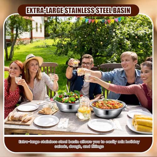 Nuogo 4 Pcs Stainless Steel Mixing Bowls Metal Mixing Bowls Extra Large Basin Salad Basin Deeper Edge Dishwasher Safe Mirror Finish for Home and Commercial, Silver (13 Inch 8 Qt) - size: 13 Inch (8 Qt)