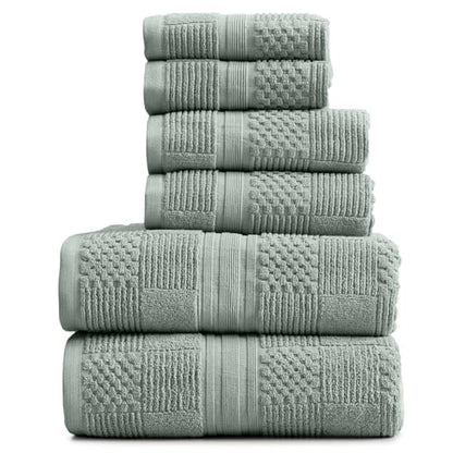 Springtree Home 100% Cotton Bathroom Towel Set | 6 Piece Set - Green Towels | Geometric Textured Design | Absorbent & Quick-Dry | Oeko-TEX® Standard 100 Cotton | Myla Collection - Eucalyptus - color: Eucalyptus, size: 6 Piece Set