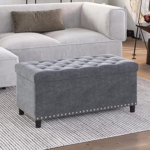 BELLEZE Storage Ottoman, Tufted Ottoman with Close Hinge, Foot Rest for Living Room (Gray, 31 inch) - color: Gray B, size: 1