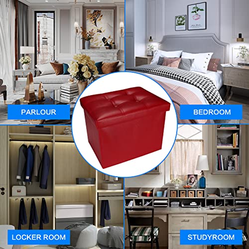 Bsketa Storage Ottoman, Folding Foot Stool with Thicker Foam Padded Seat Small Leather Storage Ottoman Bench Foot Rest for Living Room Foldable Coffee Table 17x13x13in,Red - color: Red