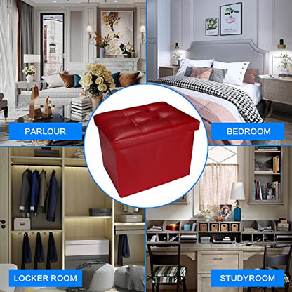 Bsketa Storage Ottoman, Folding Foot Stool with Thicker Foam Padded Seat Small Leather Storage Ottoman Bench Foot Rest for Living Room Foldable Coffee Table 17x13x13in,Red - color: Red