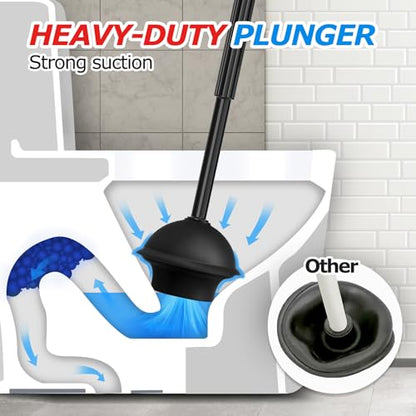 FORASTO 2Pack 2 in 1 Toilet Brush and Plunger Set, Extended Handle Plunger,Toilet Bowl Brush Plunger Set,Bathroom Cleaning Tools,Toilet Brush Plunger Combo,Cleaning Brush,Cleaning Supplies - color: Black