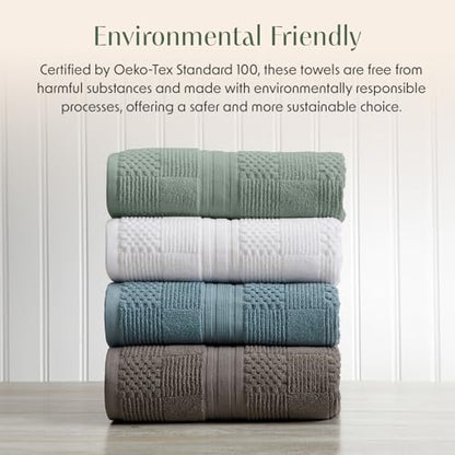 Springtree Home 100% Cotton Bathroom Towel Set | 6 Piece Set - Green Bath Towels | Geometric Textured Design | Absorbent & Quick-Dry | Oeko-TEX® Standard 100 Cotton | Myla Collection - Lily Pad Green - color: Lily Pad Green, size: 6 Piece Set