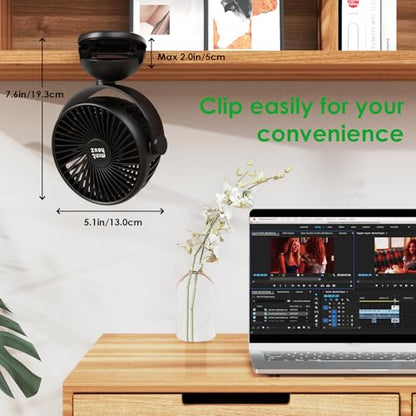 Minthouz Clip on Fan, 8000mAh USB-C Rechargeable Small Desk Fan, 4-Speed 720° Rotation Personal Mini Clip Fan, Portable Mount Fan for Office, Treadmill, Golf Cart, Stroller, Camping & Travel