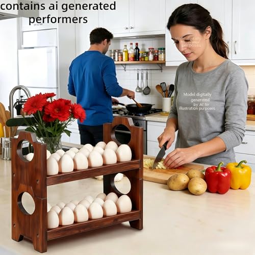 Wooden Egg Holder for Countertop,Holds 36 Eggs,2-Tier Farmhouse Egg Organizer for Fresh Eggs,Stackable Egg Storage Rack for Kitchen