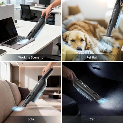 Cordless Handheld Vacuum, Lightweight Portable Hand Vacuum Cleaner with LED Light,Rechargeable Hand Held Vacuum with One-Touch Empty, Powerful Suction for Office, Home,Car, Coal