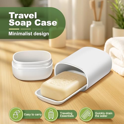 Travel Soap Case soap Holder,Leak Proof Soap Holder with Silicone Sealed lid,Keep Dry with Drainage Tray,Soap Dish for Travel, Gym, Bathroom, Outdoor, Camping, School(White) - color: White