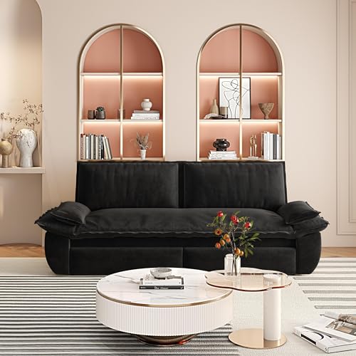 KEIKI 73.2" Queen Sleeper Sofa Bed, 3-in-1 Convertible Pull Out Couch with Chaise Lounge, Modern Velvet Futon Loveseat, Compact Sofa Bed for Small Apartment Studio Living Room Space Saving Furniture - color: Matte Black, size: 73.2 Inch Queen