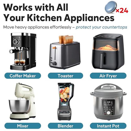 Appliance Sliders for Kitchen 24 PCS Self-Adhesive Small Kitchen Finds Appliance Slider Hacks Easy to MovIing & Space Saving Must Have Home Gadgets Mixer Accessories for Countertop - size: 24Pcs-19mm-Grey