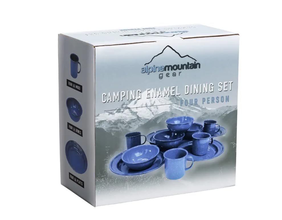 4-Person Enamelware Dining Set for Camping and Backpacking - Camping Gear Essentials for Camping and Backpacking by Caddis Sports