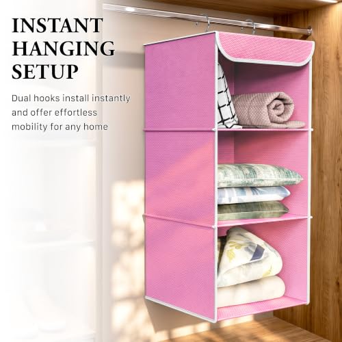 Simple Houseware 3-Shelf Hanging Closet Organizer, Fabric Storage Shelves with 57L Capacity, Pink - color: Pink
