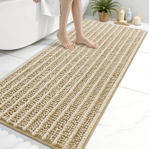 Arotive Luxury Bathroom Rugs 60x24, Extra Soft Thick Absorbent Shaggy Chenille Bath Rugs, Non-Slip Machine Wash Dry, Bath Mats for Bathroom Floor, Tub and Shower, Home Decor Accessories, Beige - color: Beige, size: 60" X 24"