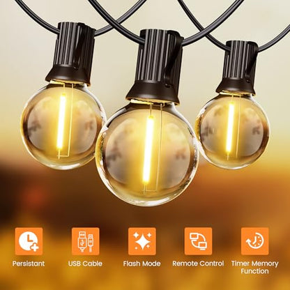 OHLUX 120FT Solar String Lights Outdoor with Remote, Commercial Grade Patio Lights with 52 Shatterproof LED Filament G40 Globe Bulbs, Dimmable Outside Edison Hanging Light for Backyard Party Decor - size: 120FT