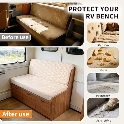 RV Dinette Cushion Covers, 2PCS Woven RV Couch Cover, Camper Cushion Covers, Camper-rv Sofa Cover for Couch, Bench Seat & Dinette Booth Cushions(Lvory White,[39.4" to 49.2"]×[19.7" to 25.6"]) - color: Woven/Lvory White/2pcs
