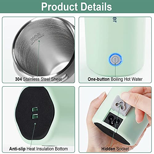 Electric Travel Kettle, Portable Electric Kettle, Mini Hot Water Boiler, Small Travel Tea Kettle Fast Boiling Water, One Cup Hot Water Maker, 350ml-Green - color: Green-350ml