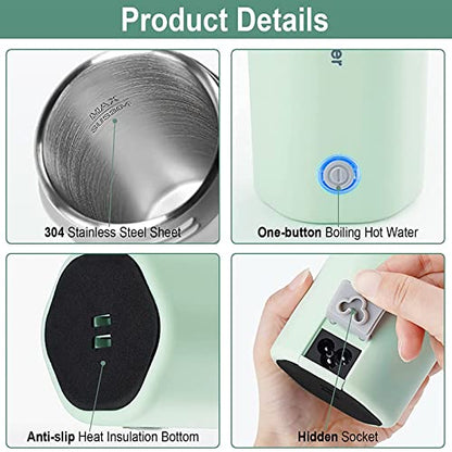 Electric Travel Kettle, Portable Electric Kettle, Mini Hot Water Boiler, Small Travel Tea Kettle Fast Boiling Water, One Cup Hot Water Maker, 350ml-Green - color: Green-350ml