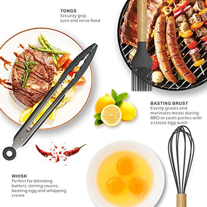 oannao Silicone Cooking Utensils Kitchen Utensil Set - 446°F Heat Resistant Silicone Kitchen Utensils Set, Spatula,Turner Tongs, Spoon, Whisk,Kitchen Gadgets for Nonstick Cookware, BPA Free (Gray) - color: Gray
