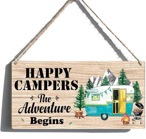 Happy Camper Decor Sign Camping Signs Rv Decorations For Inside Camper Gifts Happy Campers Wood Hanging Sign Summer Camp Decor Outdoor Camping Accessories For Camper The Adventure Begins Sign - color: 5CampingSign