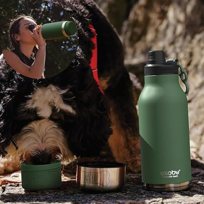 asobu Dog Barky Bottle – Insulated Stainless Steel Water Bottle with 2 Removable Dog Bowls for Food, Treats & Water – Pet-Friendly Travel Bottle for Hiking, Road Trips & Outdoor Adventures - color: Basil Green