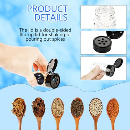 60 Pack 2.7 oz Plastic Spice Jars with Black Lids and Labels Empty Spice Bottles Clear Seasoning Shaker Containers for Kitchen Travel Camping