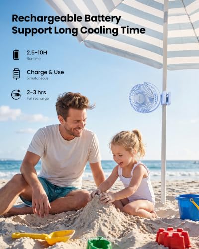 Gaiatop Portable Clip on Fan Battery Operated, Small Powerful 3 Speed Quiet 360° Rotate, USB Rechargeable Mini Personal Cooling Fan for Desk Table Home Office Stroller Camping Women Gifts Light Blue - color: light Blue
