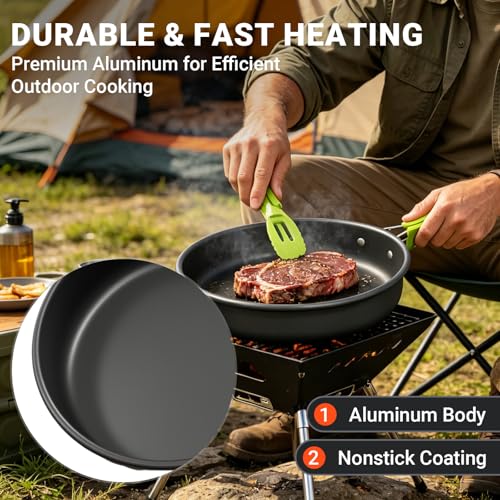 Vinid 20pcs Camping Cookware Mess Kit, Non-Stick Lightweight Pots Set with Stainless Steel Cups Plates Forks Knives Spoons, Portable Outdoor Cookware for Camping Backpacking Hiking and Picnic
