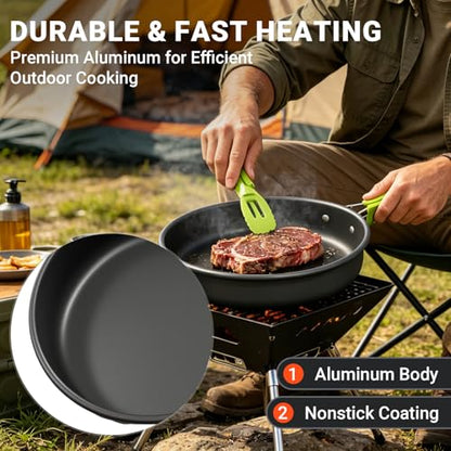 Vinid 20pcs Camping Cookware Mess Kit, Non-Stick Lightweight Pots Set with Stainless Steel Cups Plates Forks Knives Spoons, Portable Outdoor Cookware for Camping Backpacking Hiking and Picnic