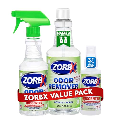 ZORBX Unscented Odor Eliminator Bundle: 32 Oz + 16 Oz + 2 Oz – Hospital-Grade Odor Remover for Pet & Human Urine, Smoke & Strong Household Odors – Carpet, Upholstery, Mattress, Bathroom & Car - size: 16.67 Fl Oz (Pack of 3)