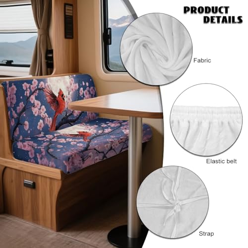 Cardinal Cherry Blossom Pattern 2 Pieces RV Dinette Cushion Covers,Washable Camper Cushion Slipcovers Flannel Sofa Cushions Slipcovers for Travel Trailer Couch for Dogs and Kids - color: Cardinal Cherry Blossom