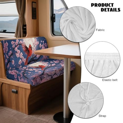 Cardinal Cherry Blossom Pattern 2 Pieces RV Dinette Cushion Covers,Washable Camper Cushion Slipcovers Flannel Sofa Cushions Slipcovers for Travel Trailer Couch for Dogs and Kids - color: Cardinal Cherry Blossom