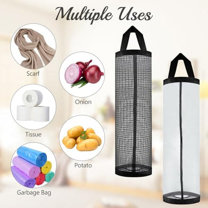 9 Pcs Plastic Bag Holder Washable Mesh Grocery Storage Dispensers Foldable Hanging Trash Bag Organizer for Home Kitchen - 3 Colors