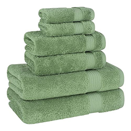 Cotton Paradise Towel Set of 6, 2 Bath Towels, 2 Hand Towels and 2 Washcloths Towels for Bathroom Sets, Green - color: Sage Green