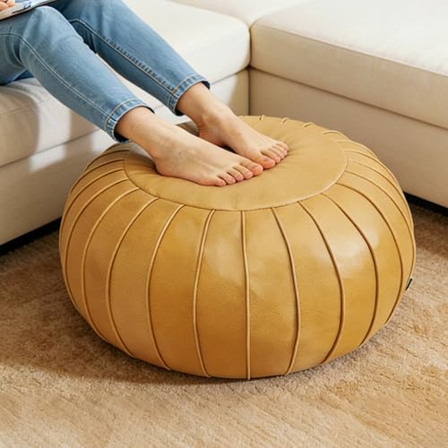 Thgonwid Unstuffed Storage Pouf Ottoman Foot Stool, Empty Shell, Handmade Faux Suede Round Floor Cushion Cover 21.6"x13" for Living Room, Bedroom, Wedding Decor (Yellow) - color: Yellow