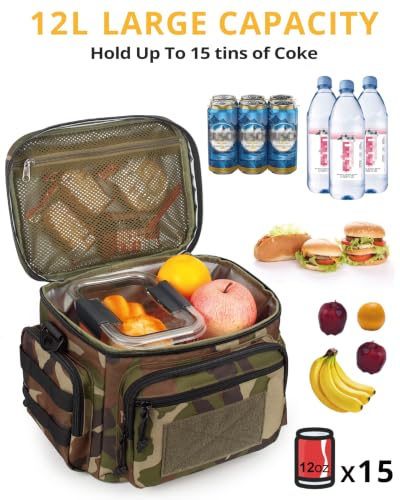 ATRIPACK Lunch Box for Men, Tactical Lunch Bag MOLLE Webbing Leakproof Insulated Lunch Cooler Women Adult Meal with Adjustable Shoulder Strap Lunch Pail - color: Camo Green, size: Medium