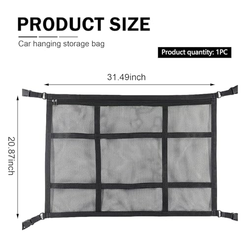 Upgrade Car Ceiling Cargo Net Pocket, 31.5" x 20.87" Strong Load Car Roof Storage Organizer, Double-Layer Mesh Camping Overlanding Gear Must Haves Cargo Net, Universal Road Trip Accessories
