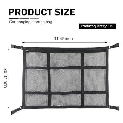 Upgrade Car Ceiling Cargo Net Pocket, 31.5" x 20.87" Strong Load Car Roof Storage Organizer, Double-Layer Mesh Camping Overlanding Gear Must Haves Cargo Net, Universal Road Trip Accessories